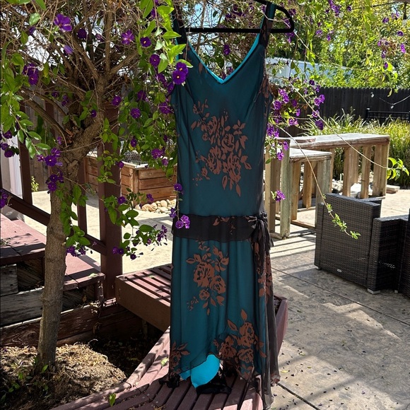 JONATHAN MARTIN Vintage Y2K Sheer Burnout Silk Blend Dress Asymmetric Hem 12 - Picture 15 of 16